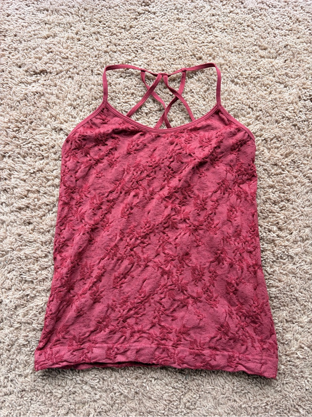 Anthropologie Rose-Red Textured Crisscross Tank